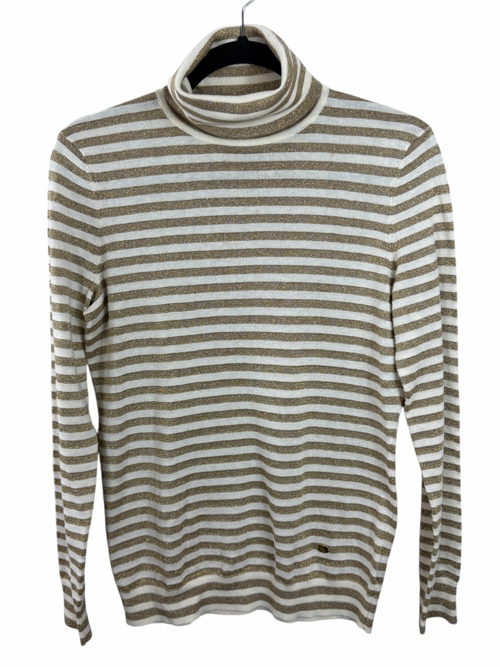 Ralph Lauren Women’s Cotton Modal Blend Cream & Gold Striped Turtleneck‎ Sweater